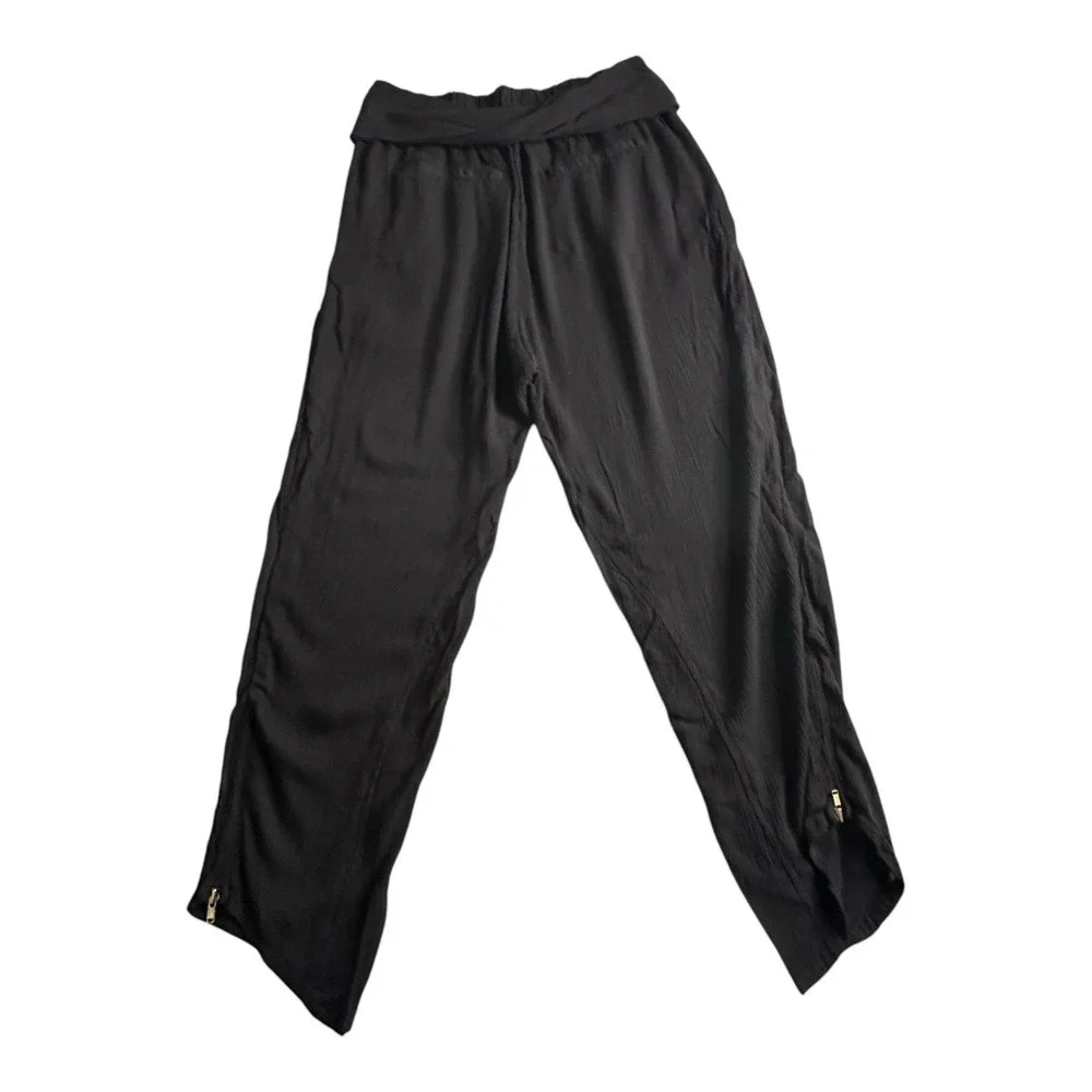 Free People High‎ Elastic Size M Waist Straight Sip Legs Pockets Pants in Black